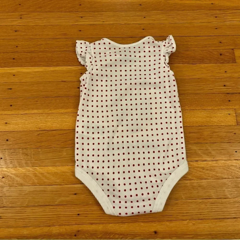 Disney Parks Minnie Mouse white/red polka dot embroidered body onesie